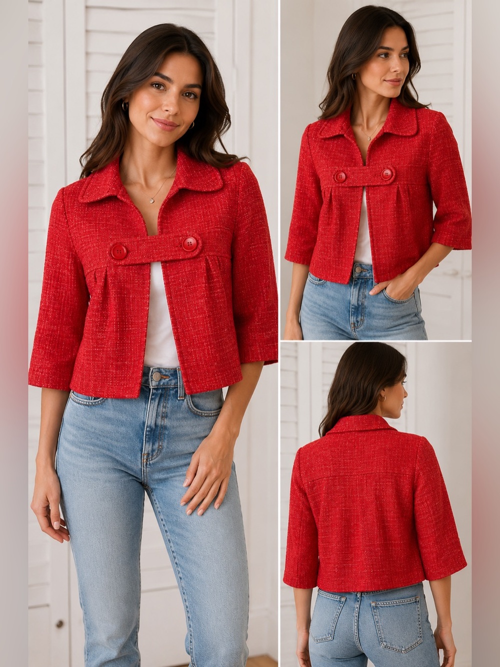 Tibi woman Red Crop Jacket, 3/4 Sleeves in good condition